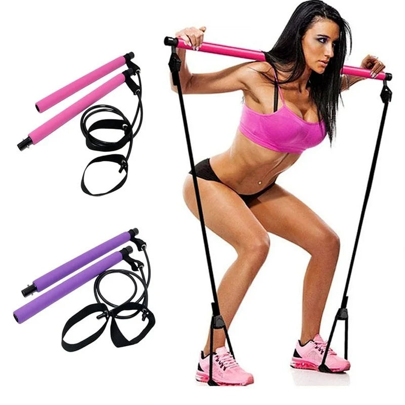 Portable Yoga Pilates Bar Stick With Resistance Bands Full Body Workout