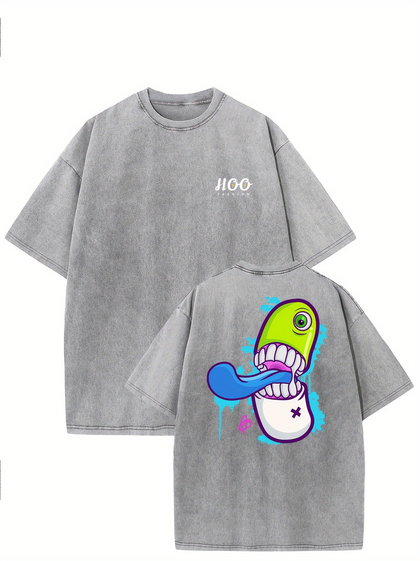 Sticker Print Oversized Cotton Solid Drop Shoulder T-Shirts