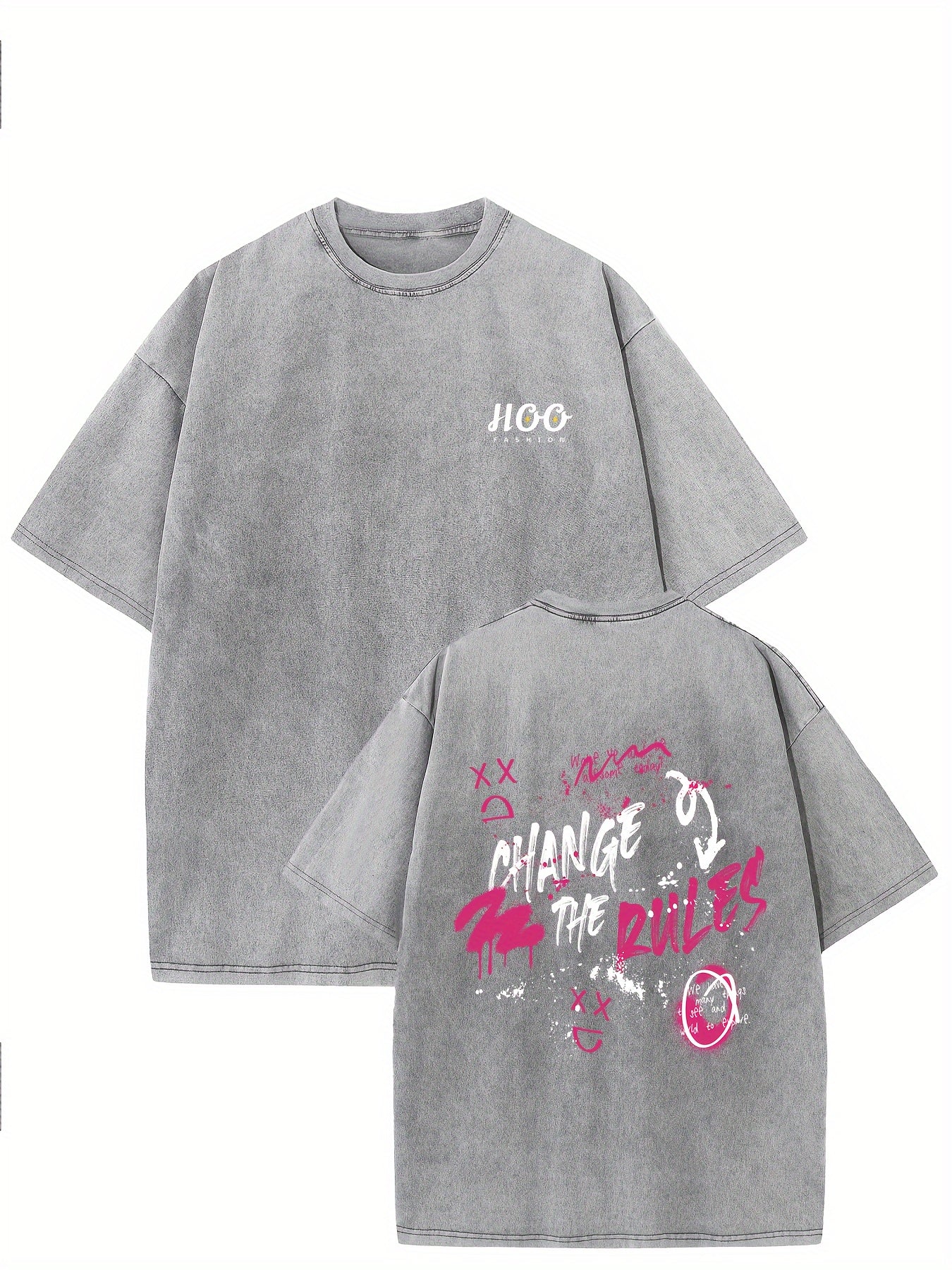 Sticker Print Oversized Cotton Solid Drop Shoulder T Shirts