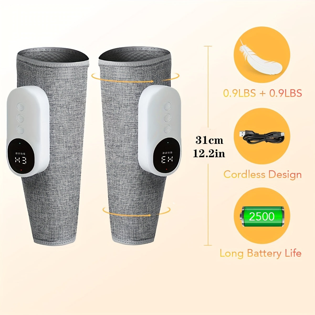 Revitalizing Air Compression Leg Massager with Heat - 3 Intensity & 3 Heat Levels for Calf Muscle Relaxation - Easy-to-Use, 1pc or 2pcs Set - Instant Relief and Soothing Warmth for Tired Legs