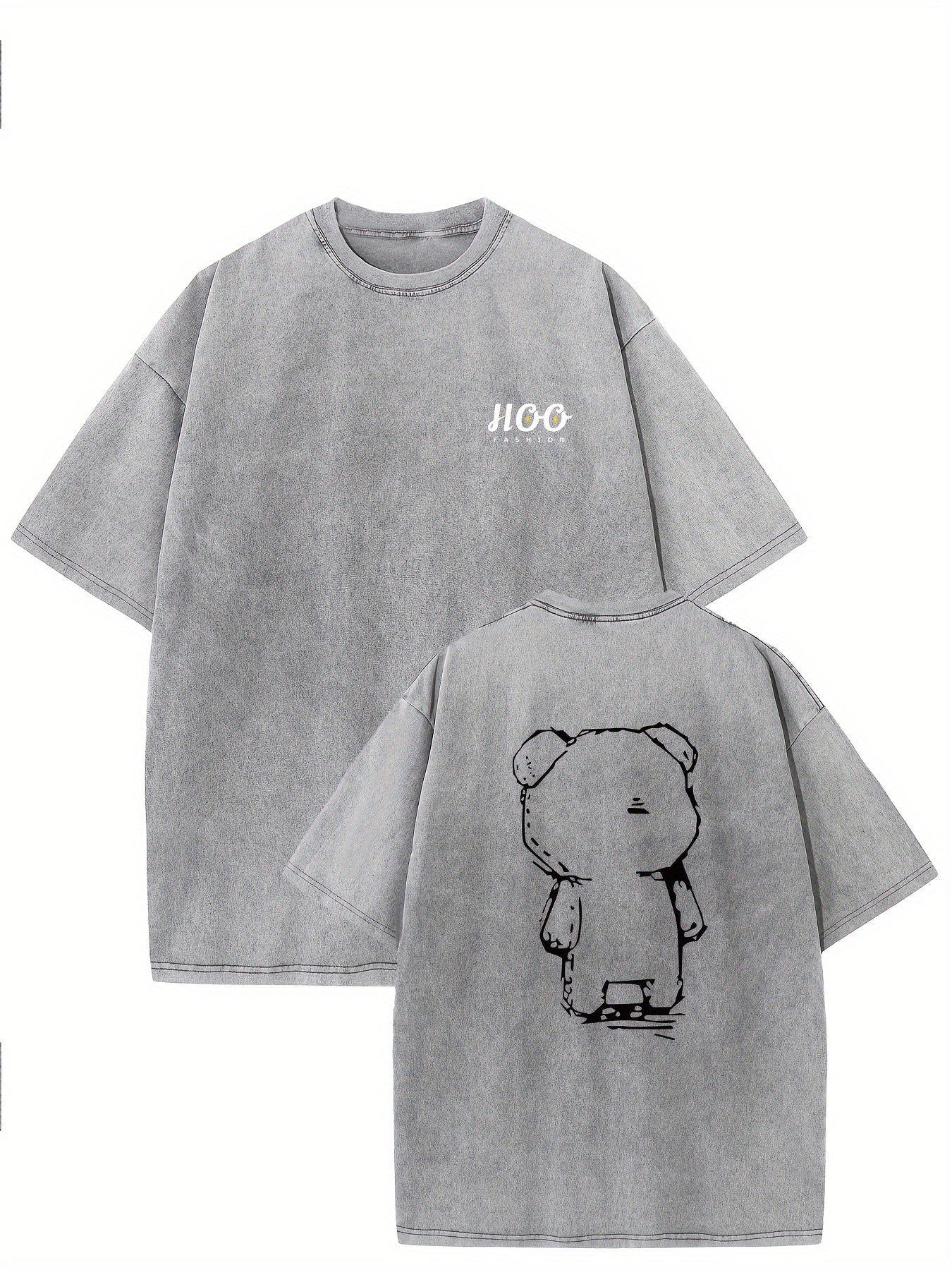 Teddy Bear Oversized Cotton Solid Drop Shoulder T-Shirts