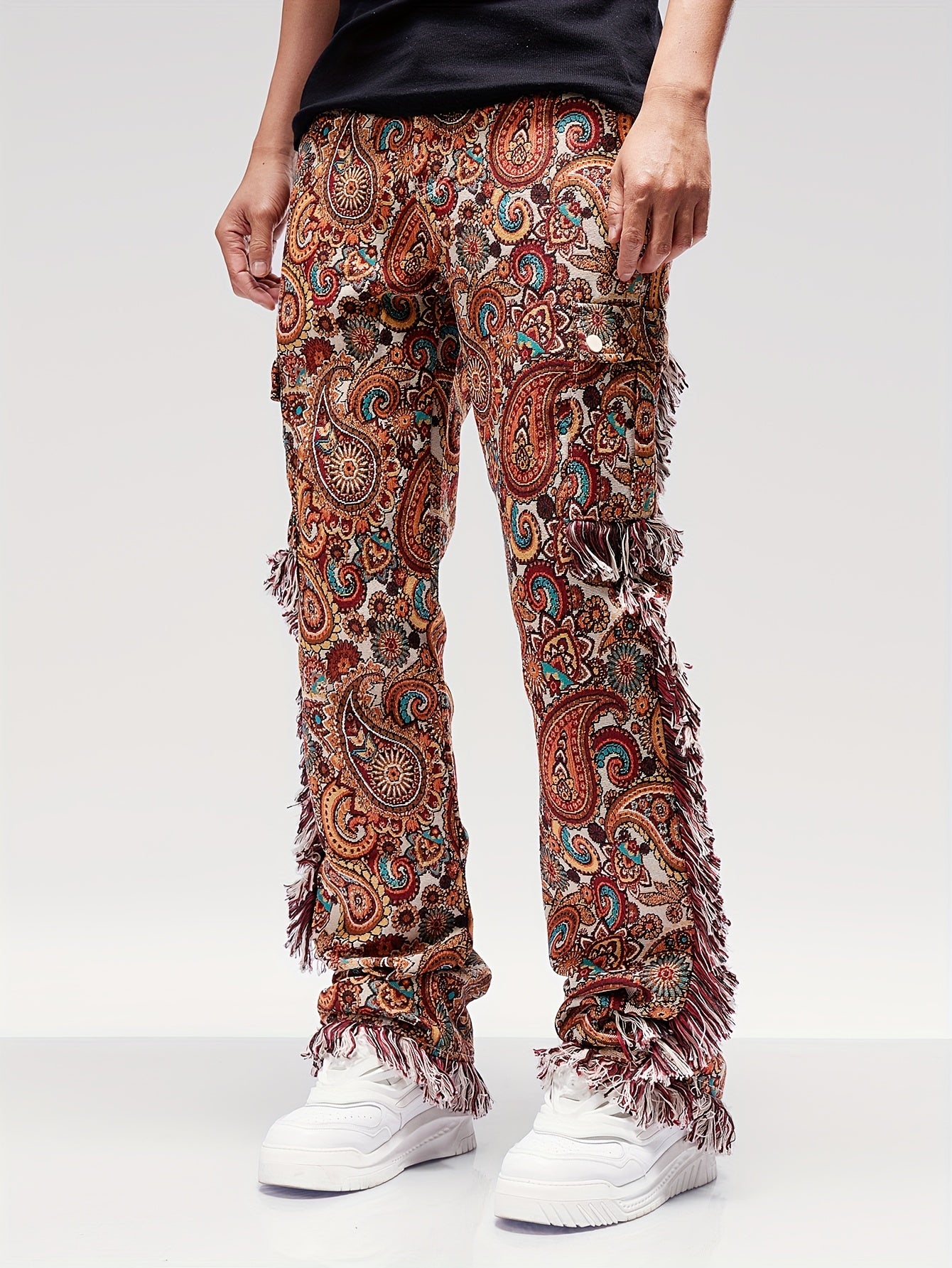 Butterfly Pattern & Raw Hem Design Vintage Street Loose Straight Leg Long Pants