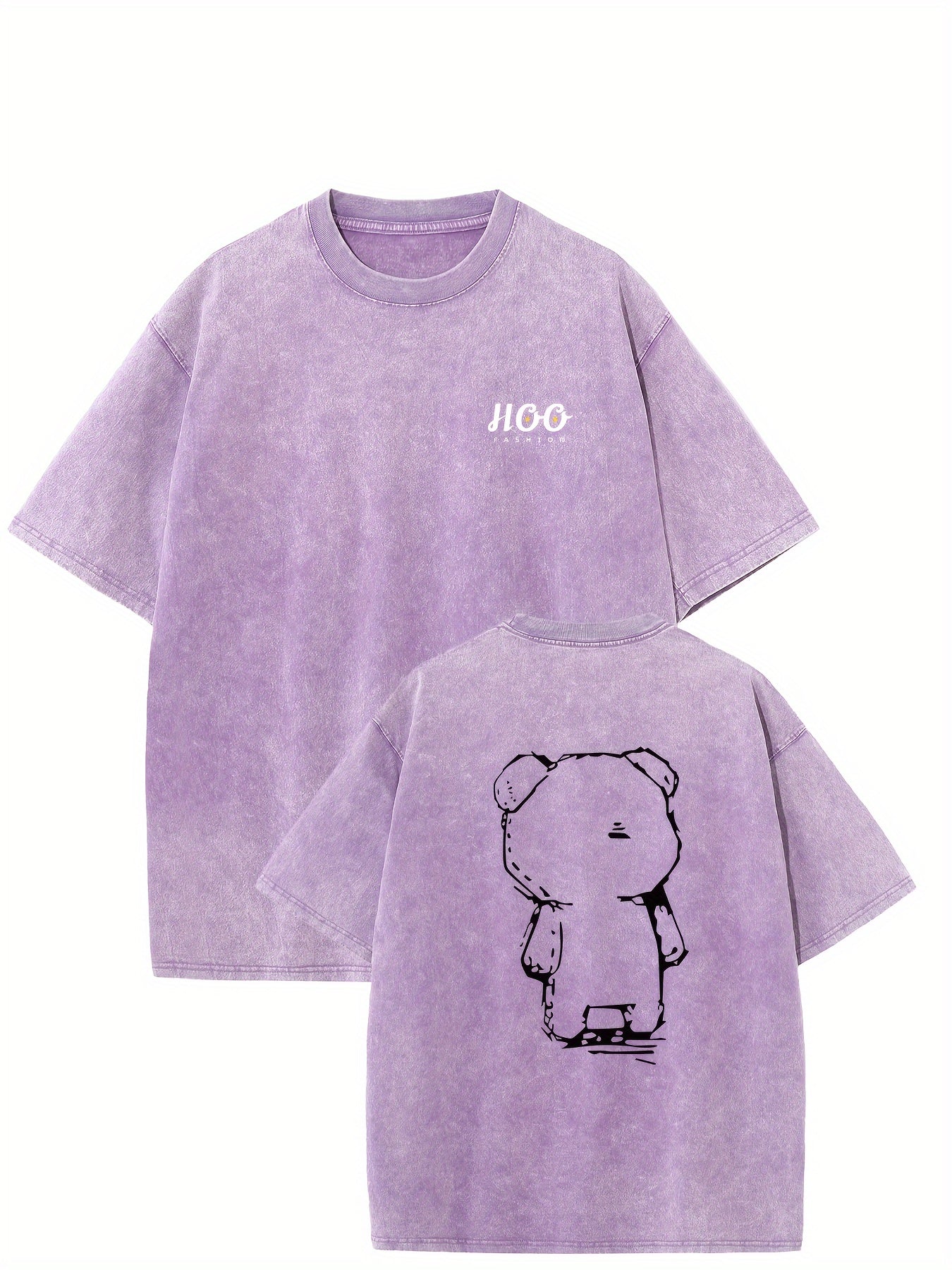 Teddy Bear Oversized Cotton Solid Drop Shoulder T-Shirts